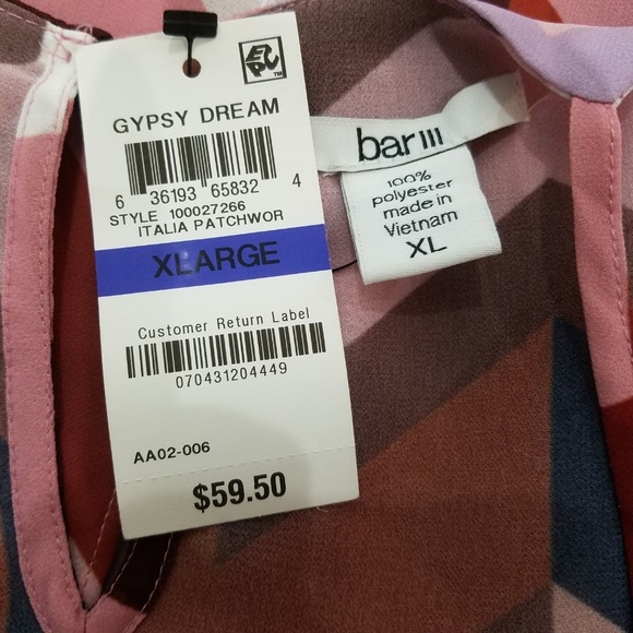 NWT Bar III Pink Patchwork "Italia Patchwork" Tank Top, Size XL - Picture 4 of 4